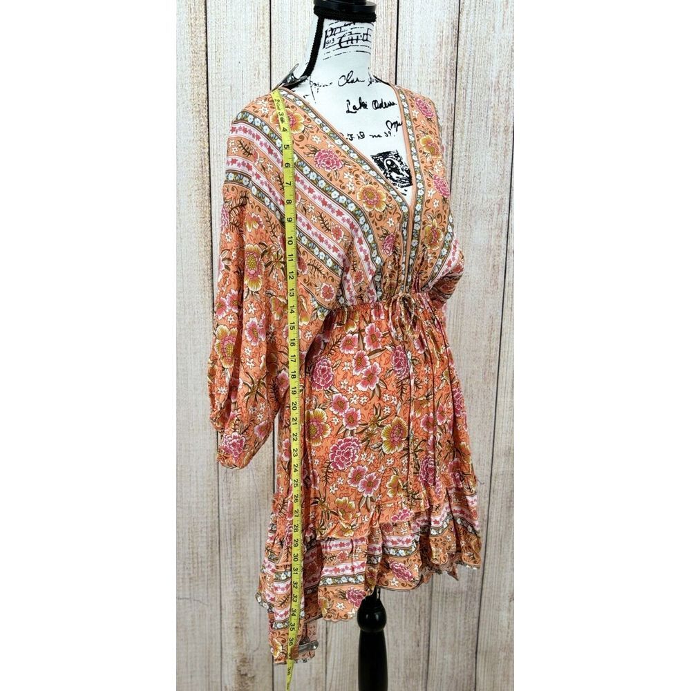 Umgee Size Small Tangerine Orange Floral Print Hi Low Midi Dress Boho Beach NWT - Picture 7 of 9
